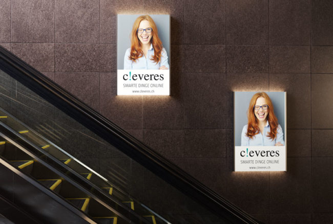 Digital Signage Escalator Internetshop cleveres.ch