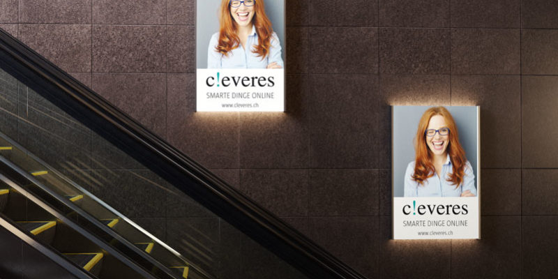 Digital Signage Escalator Internetshop cleveres.ch